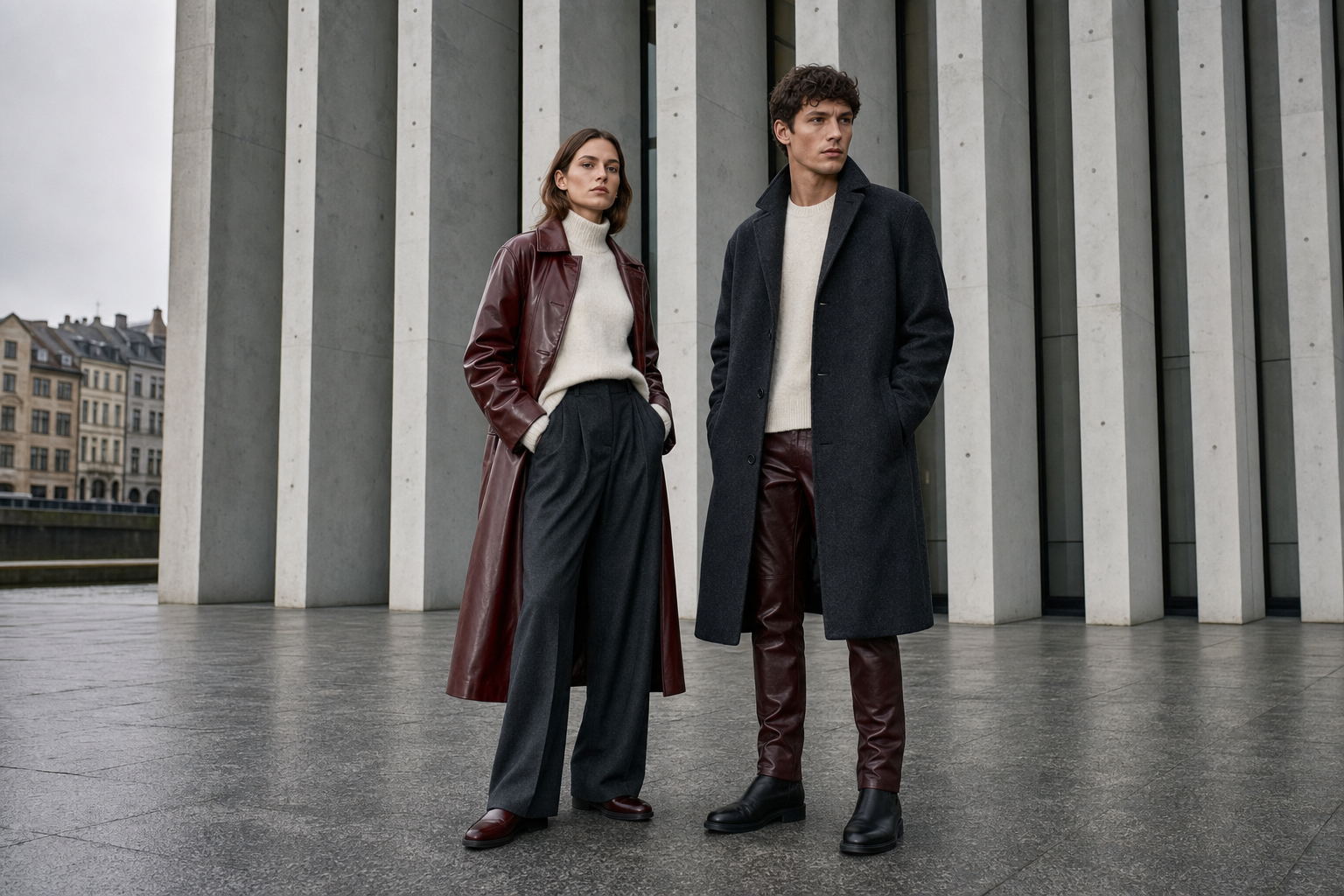 Two models wearing a coordinated urban fashion collection